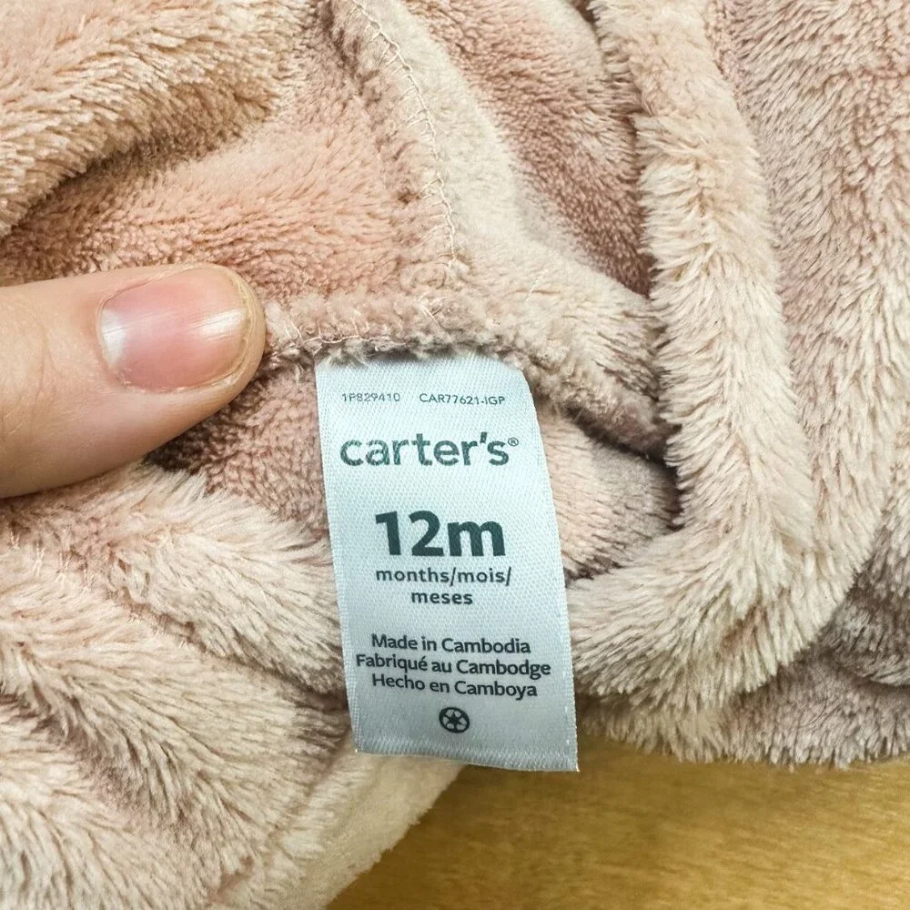 Carters Baby Girl Pink Velour Cozy Hooded Sweatshirt Size 12M